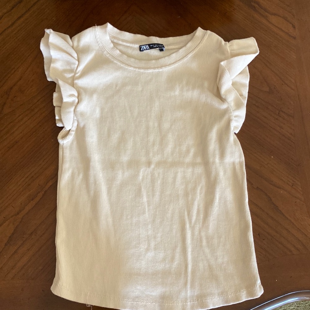 Zara ribbed ruffle sleeve tank ivory